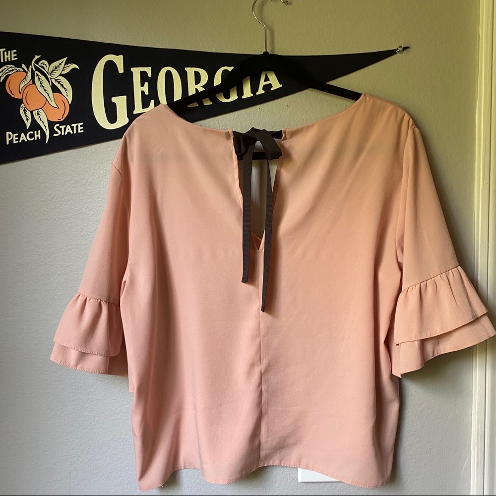 EUC Topshop ruffle sleeve v neck top - Picture 4 of 5